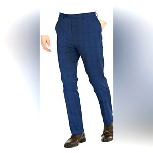 DKNY Mens Dario Blue Flat Front, Plaid Stretch Suit Separate Pants. (32 x 30)